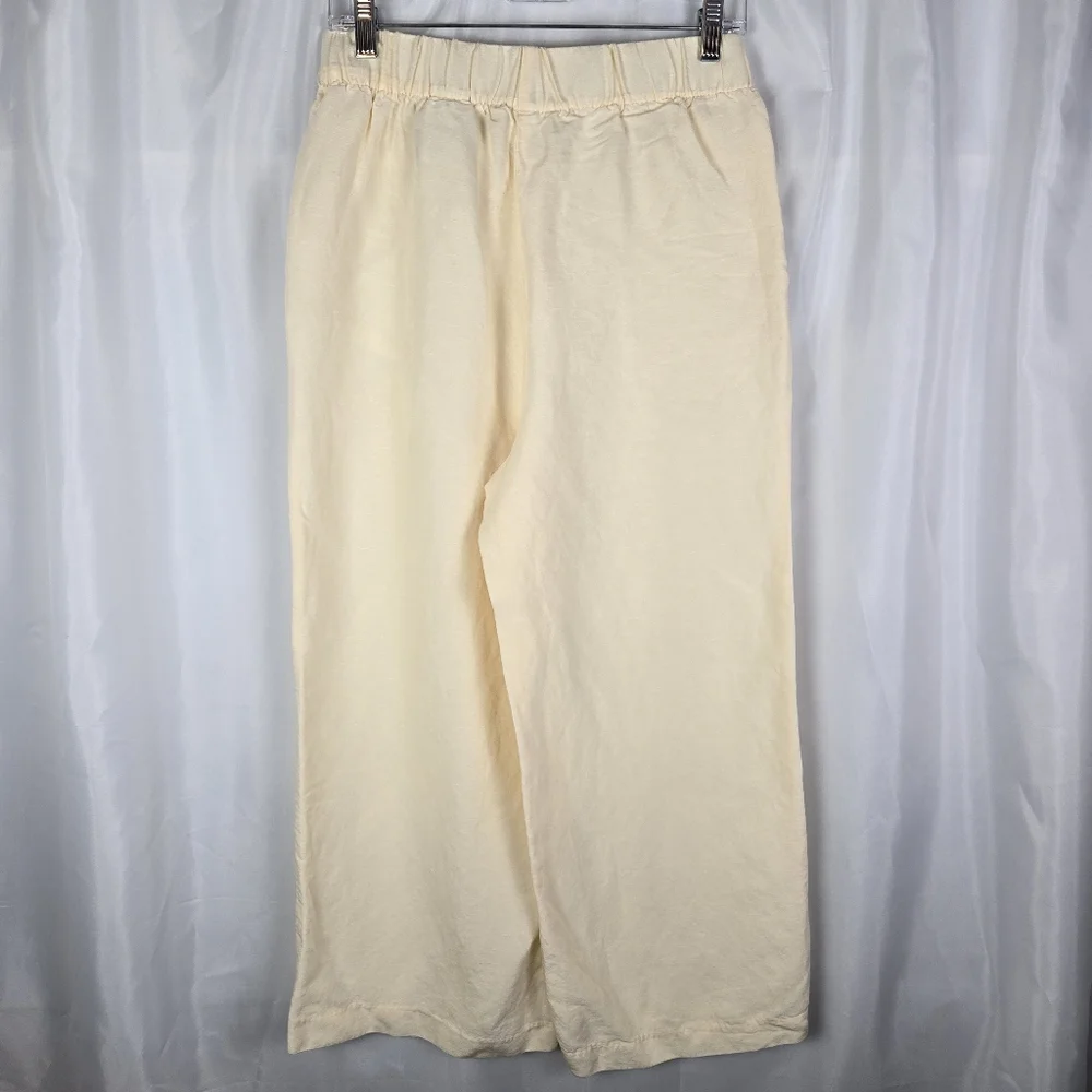 H&M Womens Linen Blend Light Yellow Wide Leg Cropped Pants Size Small